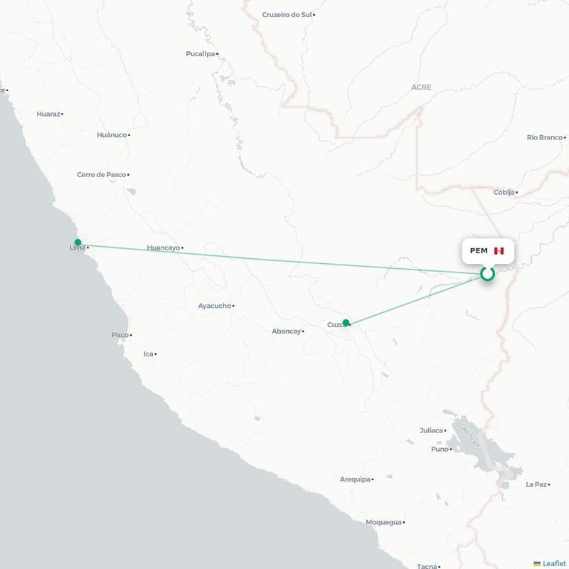 Route map Puerto Maldonado  PEM airport