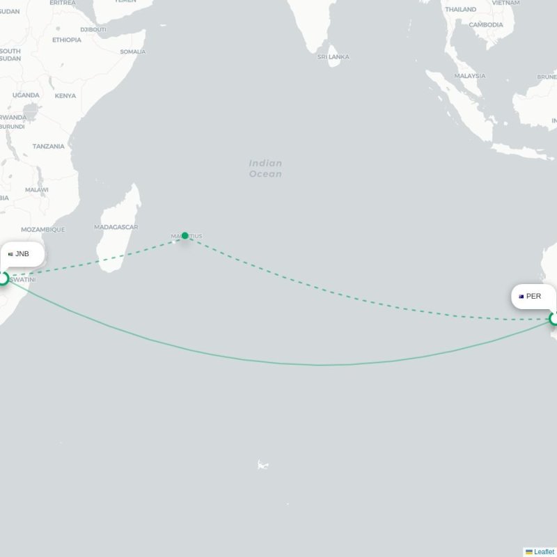 PER - JNB route map