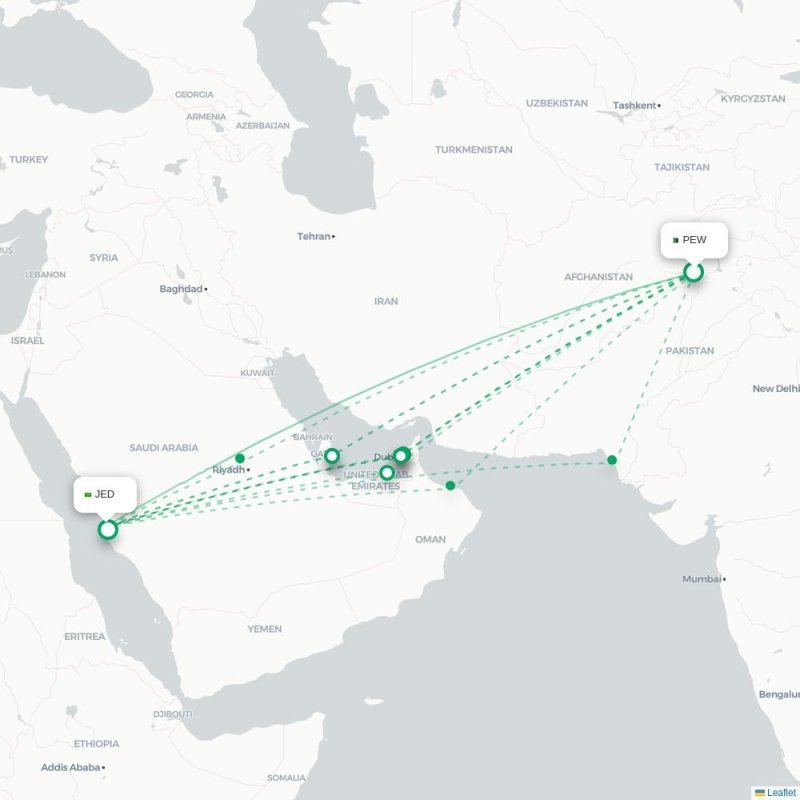 PEW - JED route map