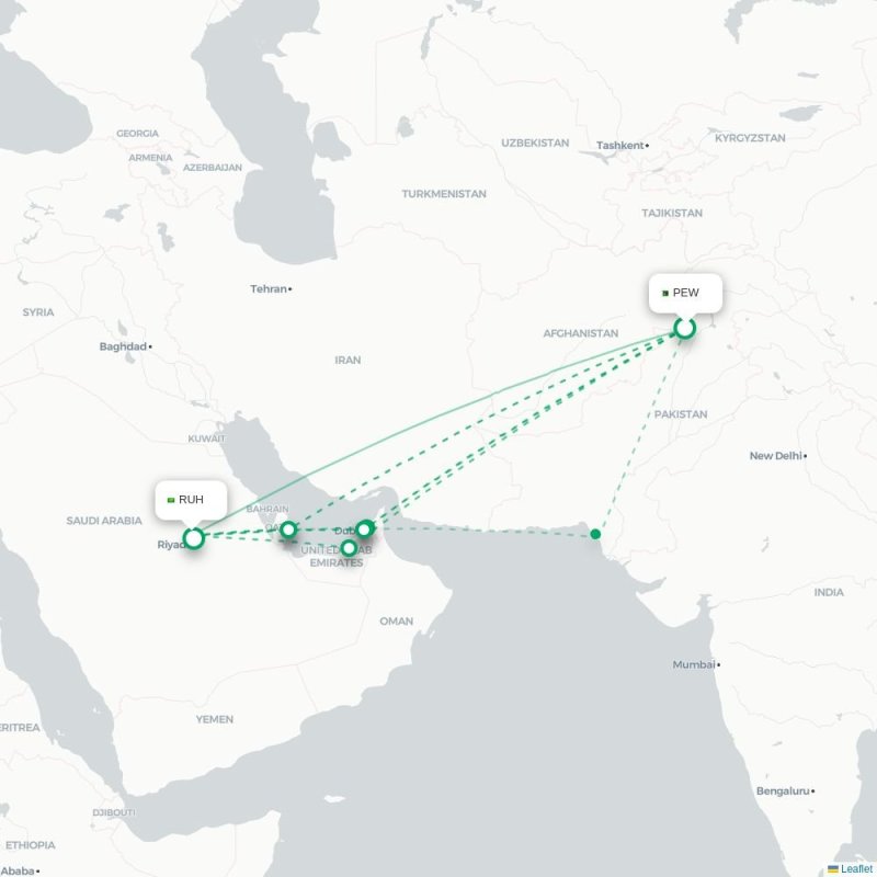 PEW - RUH route map