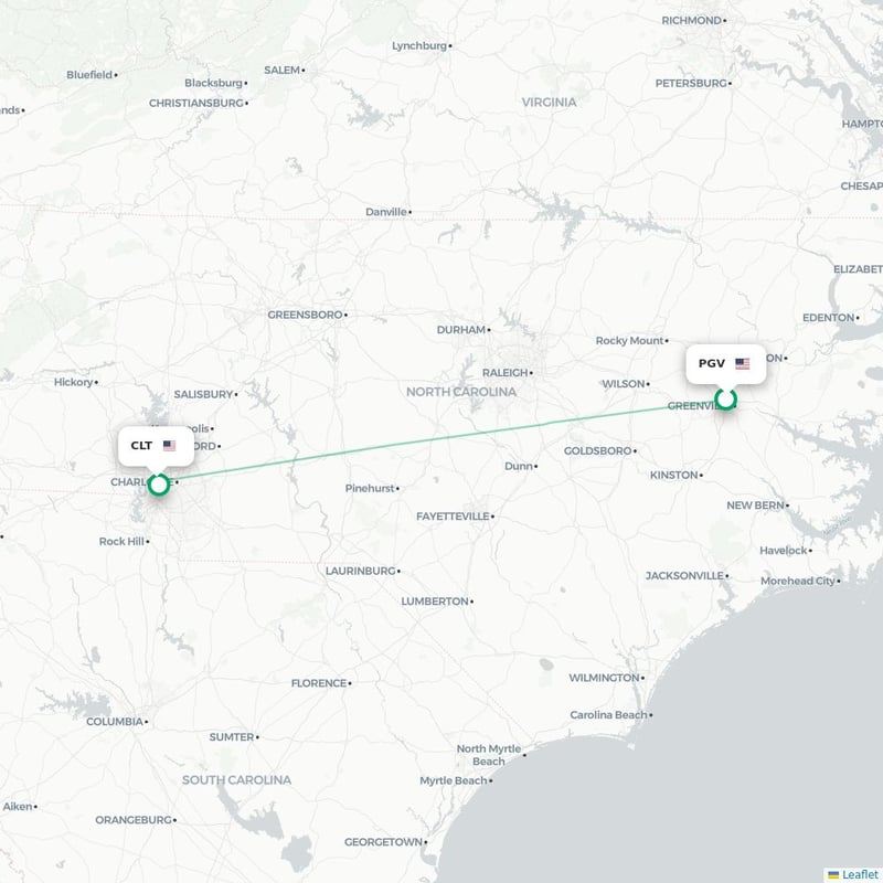 Route map Greenville  PGV airport