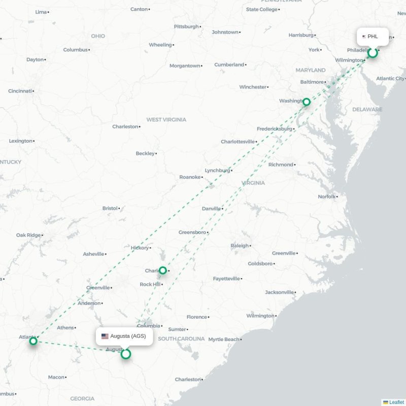 PHL - AGS route map