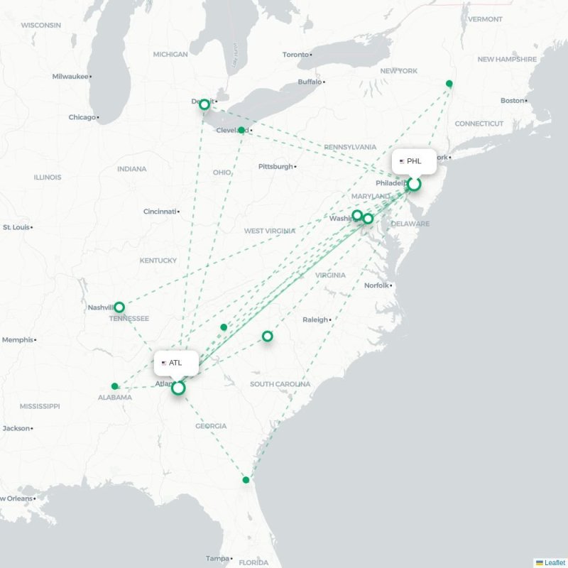 PHL - ATL route map