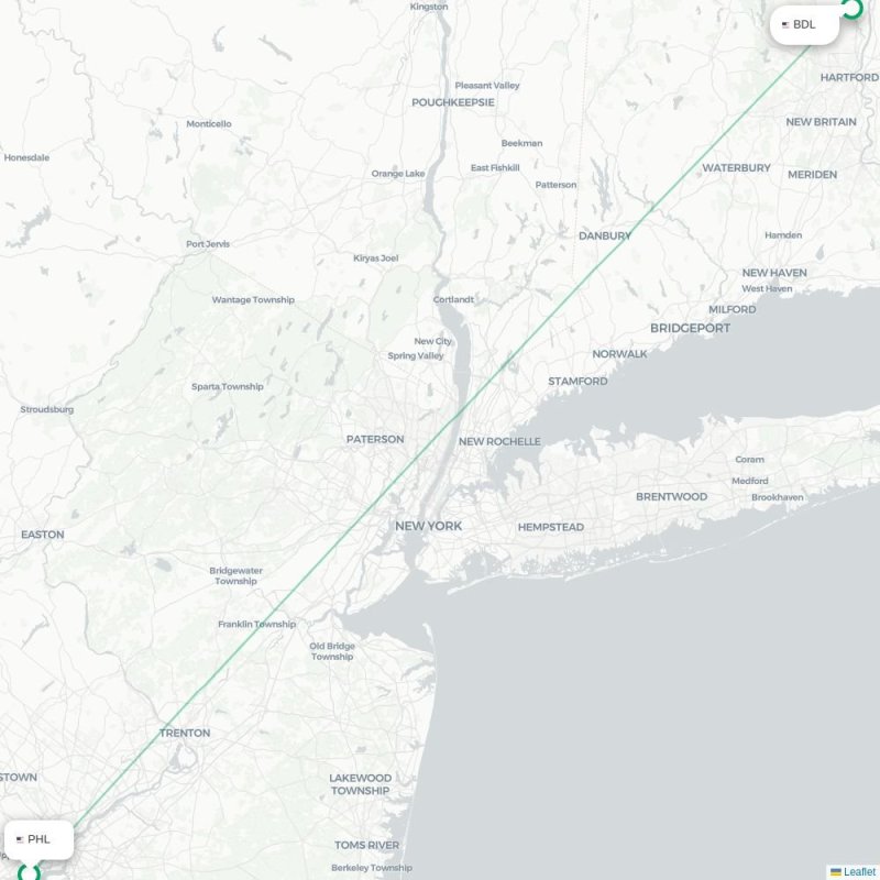 PHL - BDL route map