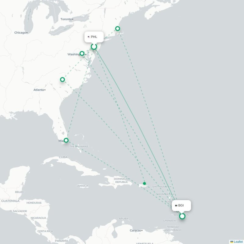 PHL - BGI route map