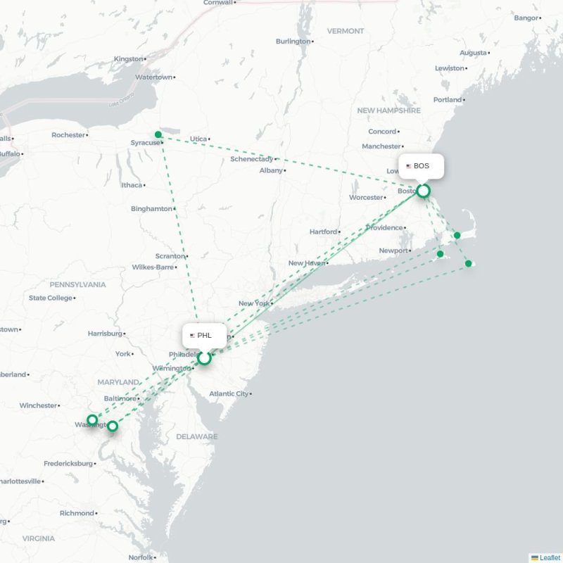 PHL - BOS route map