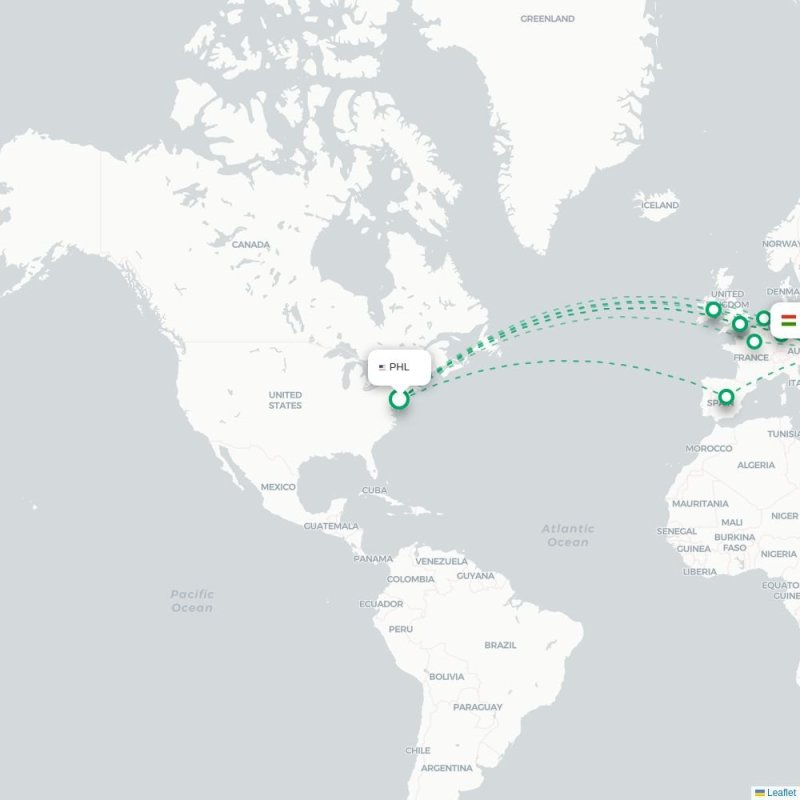 PHL - BUD route map