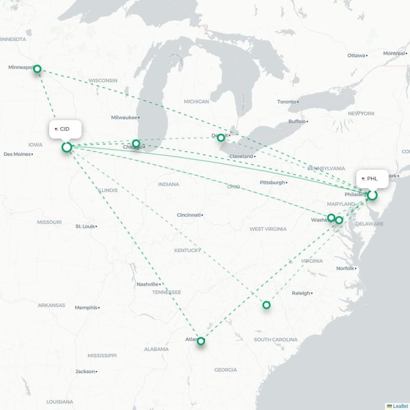 PHL - CID route map