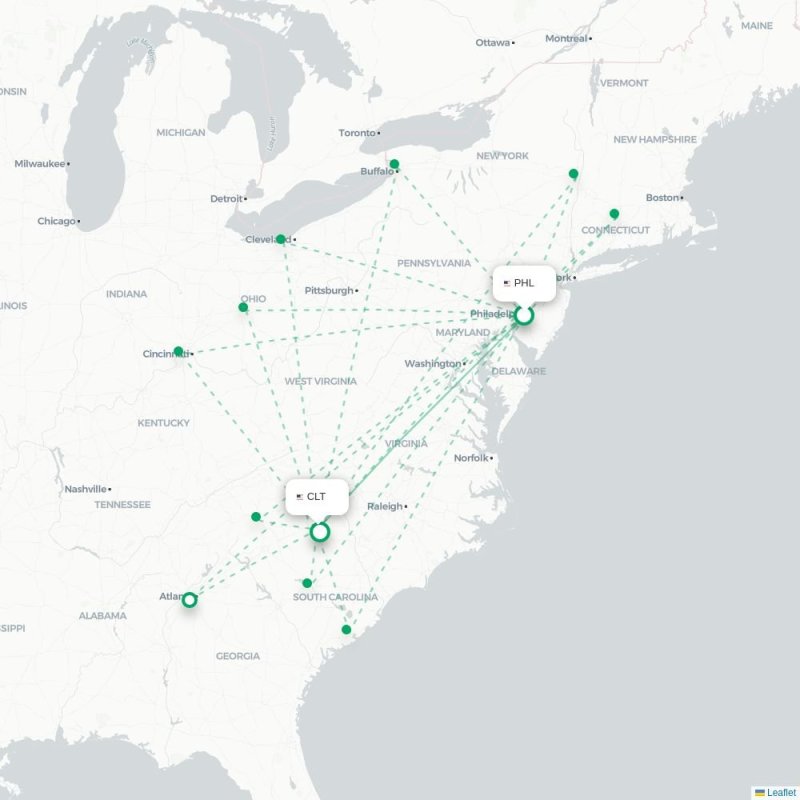 PHL - CLT route map