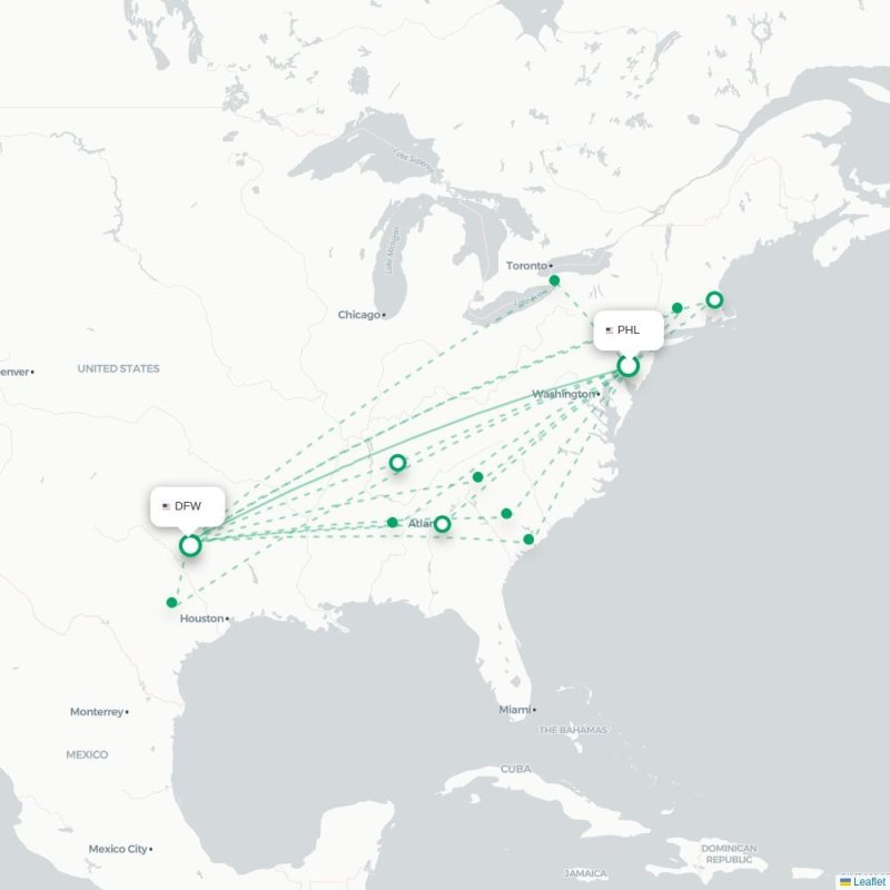PHL - DFW route map