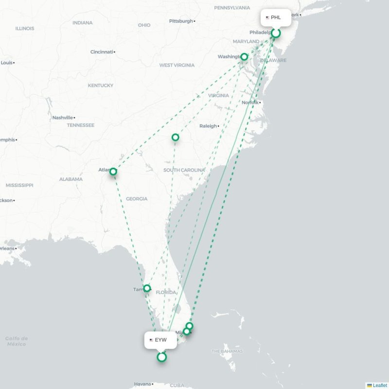 PHL - EYW route map
