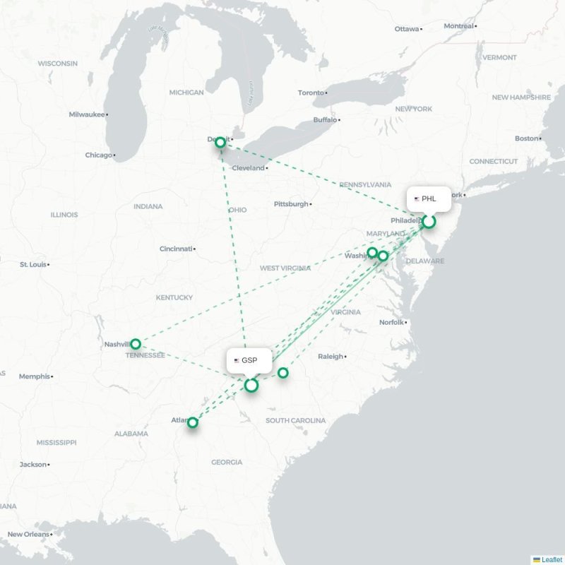 PHL - GSP route map