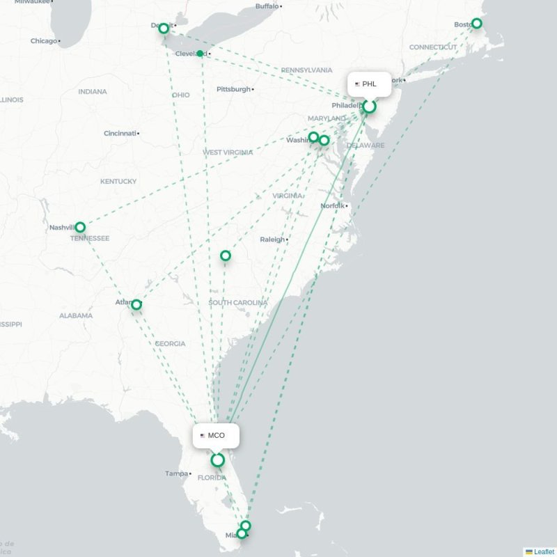 PHL - MCO route map
