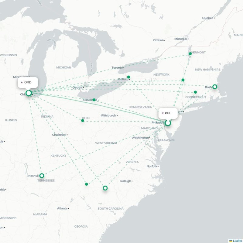 PHL - ORD route map