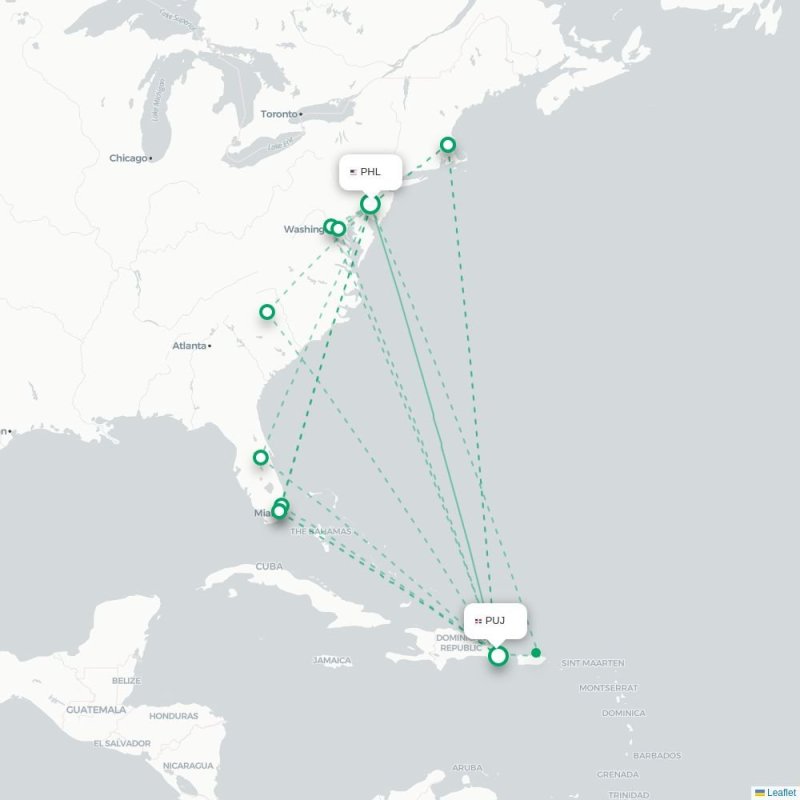 PHL - PUJ route map