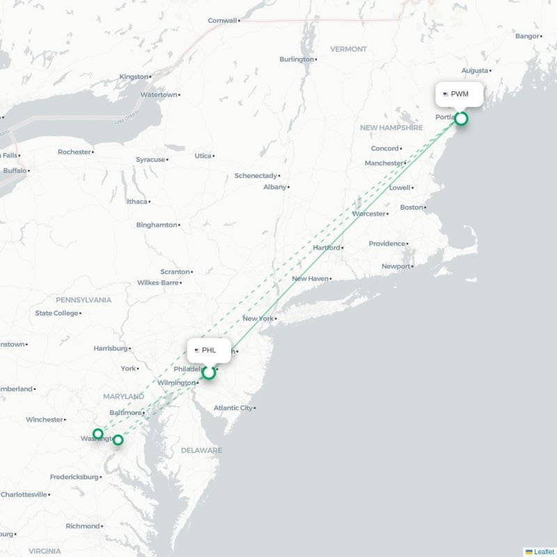 PHL - PWM route map