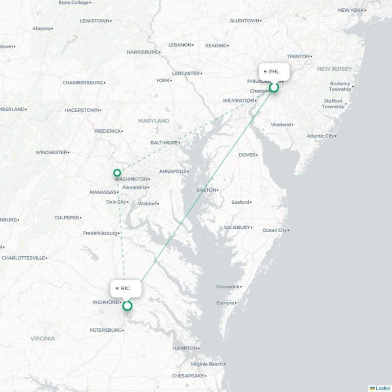 PHL - RIC route map