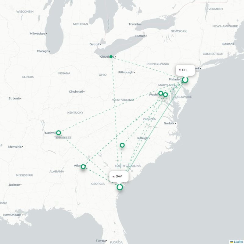 PHL - SAV route map
