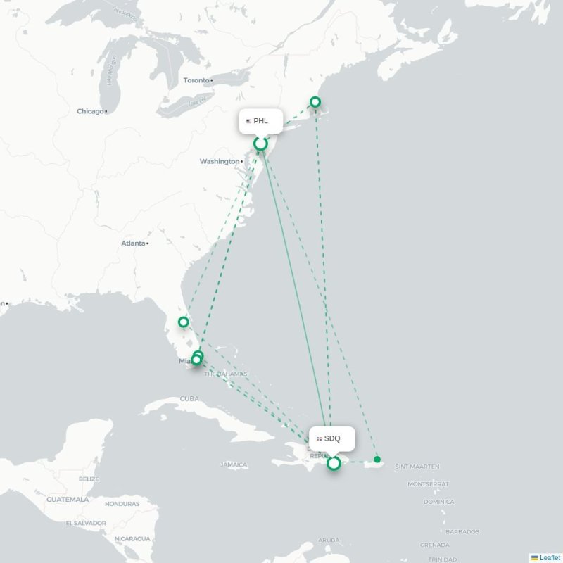 PHL - SDQ route map