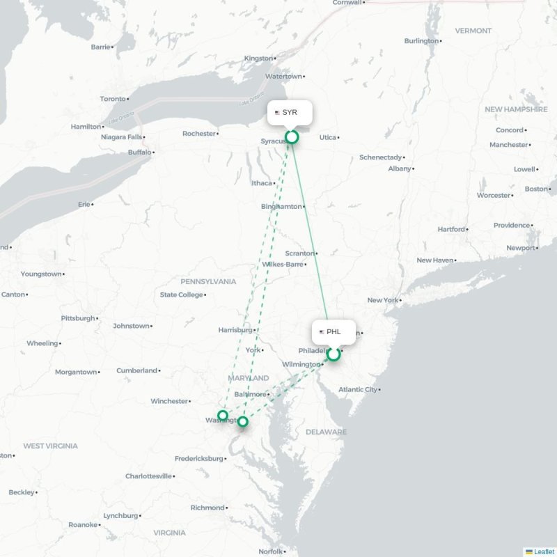 PHL - SYR route map