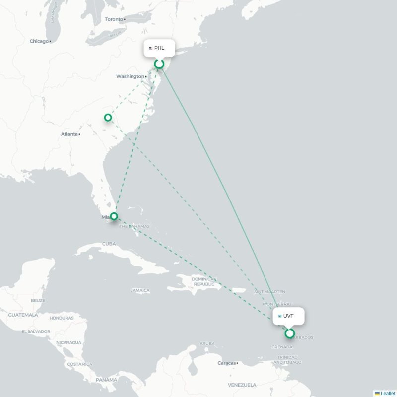 PHL - UVF route map