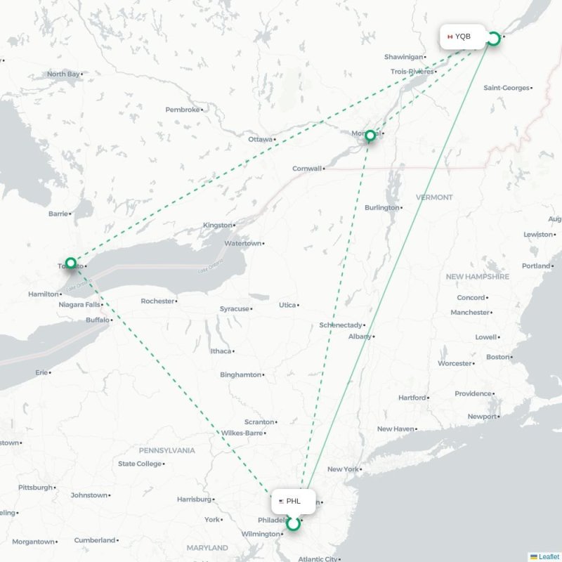 PHL - YQB route map