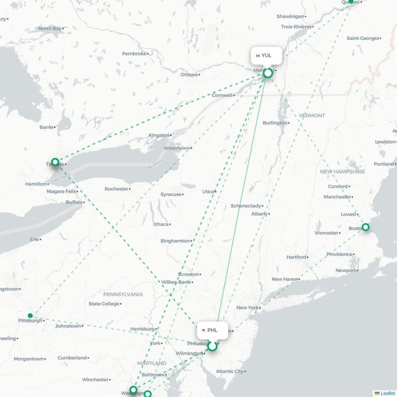 PHL - YUL route map