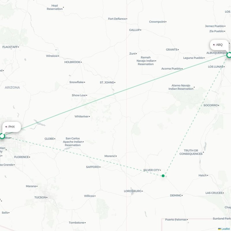 PHX - ABQ route map