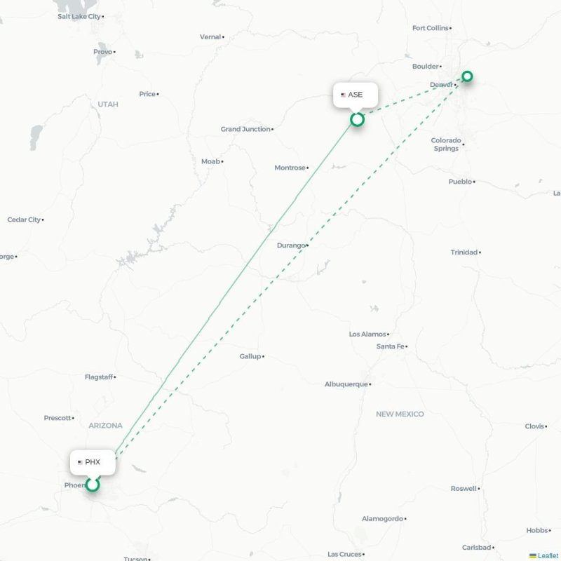 PHX - ASE route map