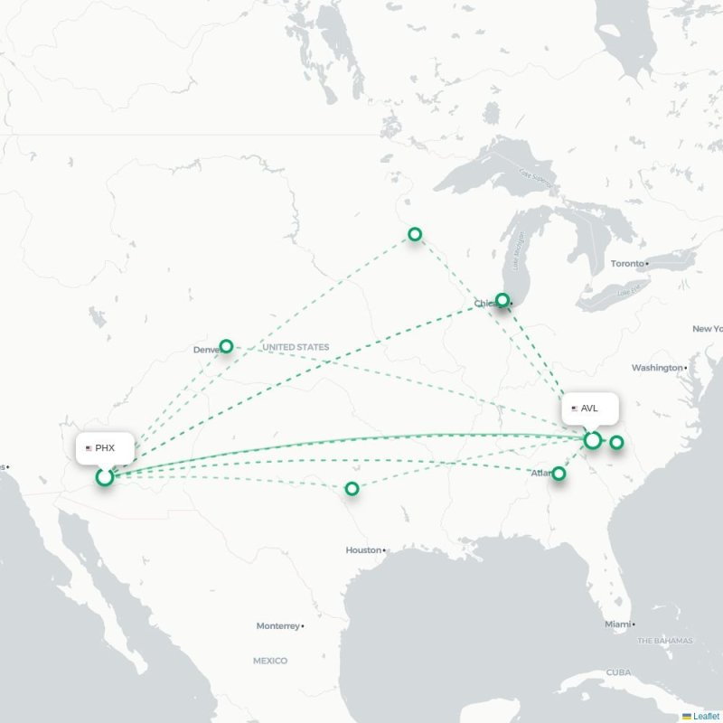 PHX - AVL route map
