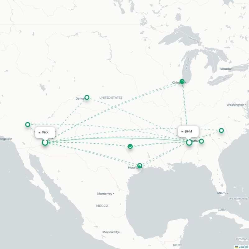 PHX - BHM route map