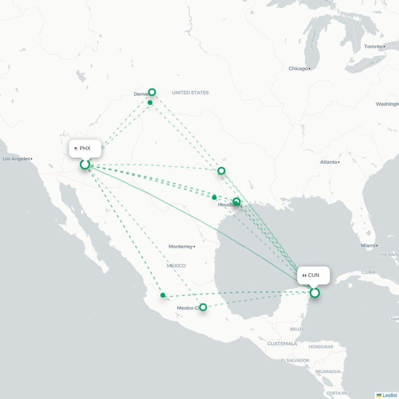 PHX - CUN route map