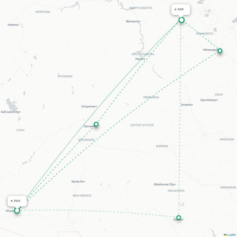 PHX - FAR route map