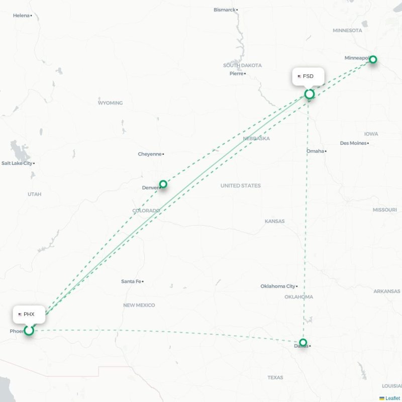 PHX - FSD route map