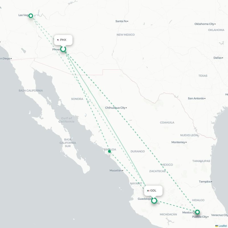 PHX - GDL route map
