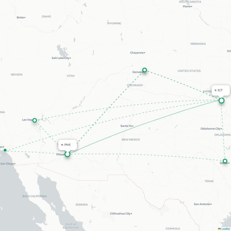 PHX - ICT route map