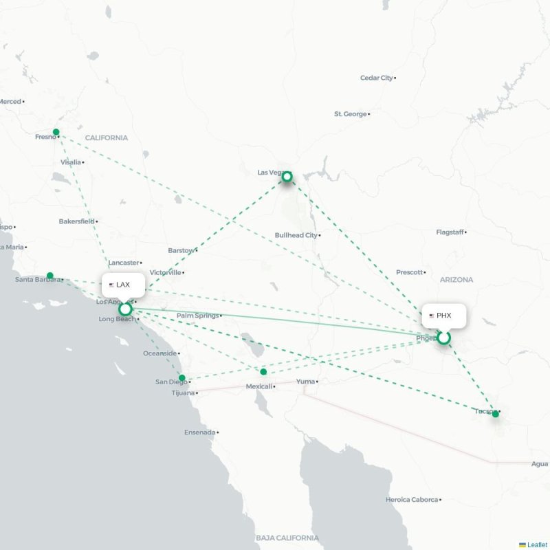 PHX - LAX route map