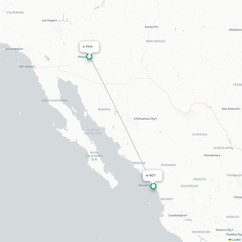 PHX - MZT route map