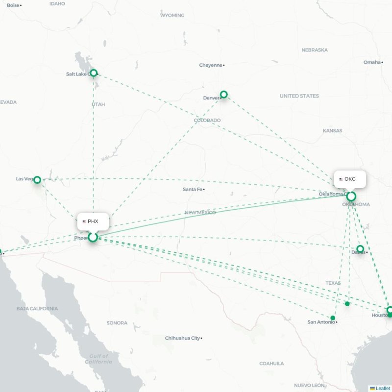 PHX - OKC route map