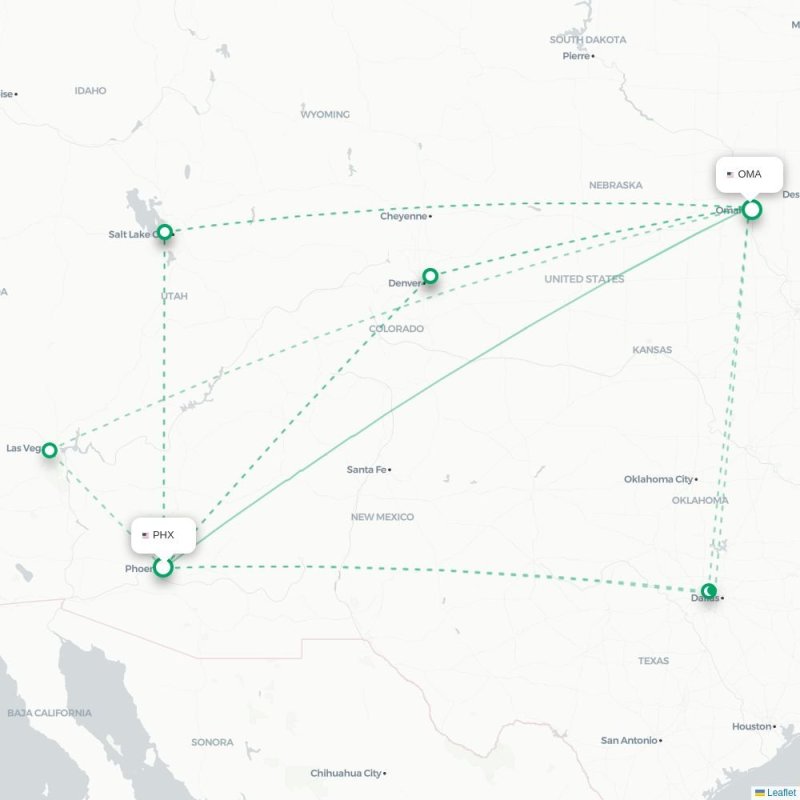 PHX - OMA route map
