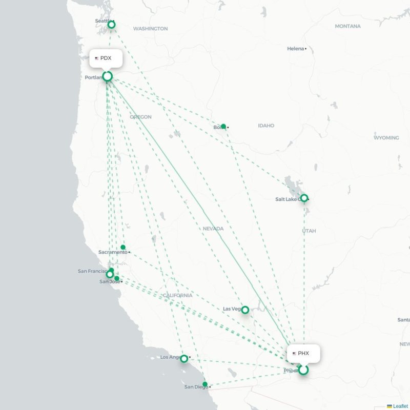 PHX - PDX route map