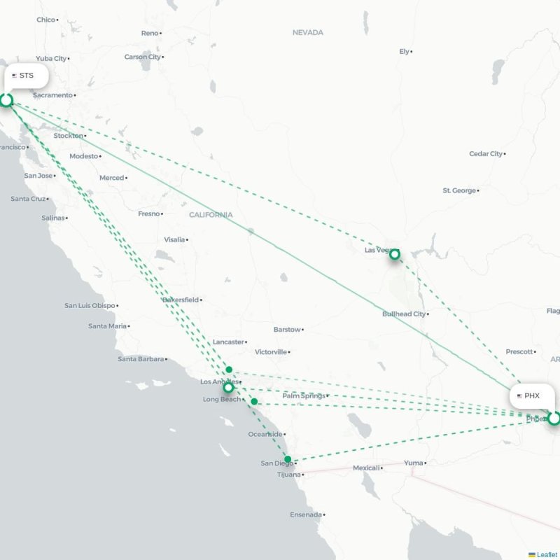 PHX - STS route map
