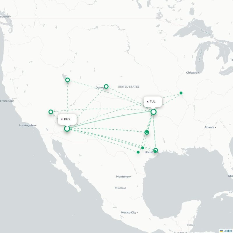 PHX - TUL route map