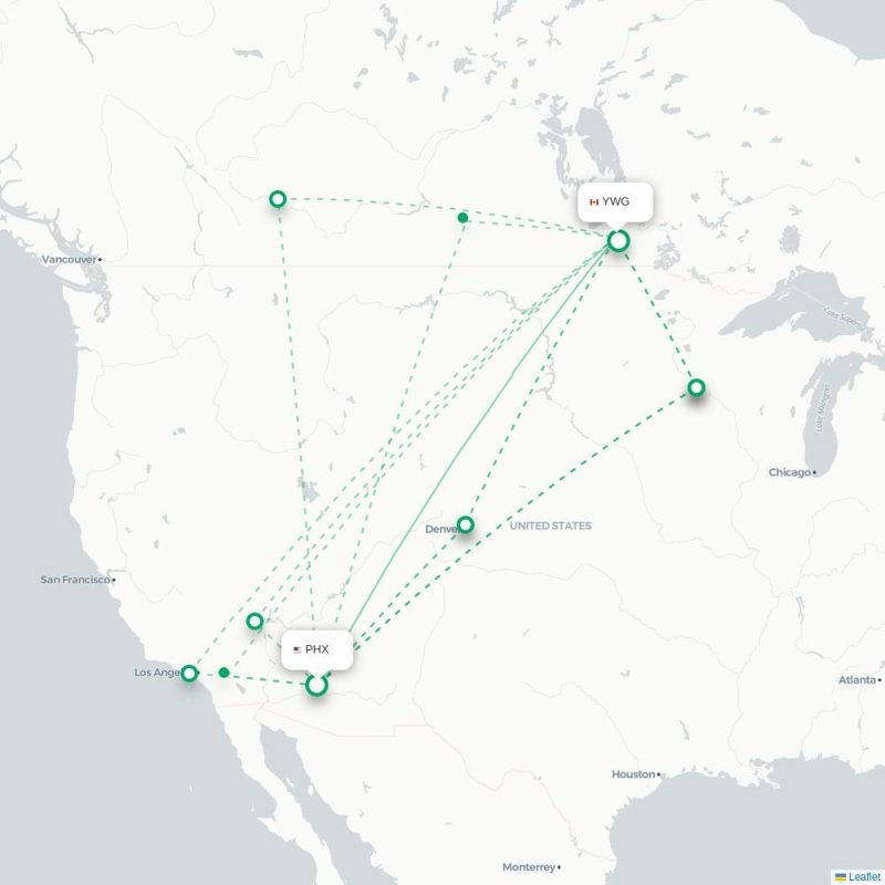 PHX - YWG route map
