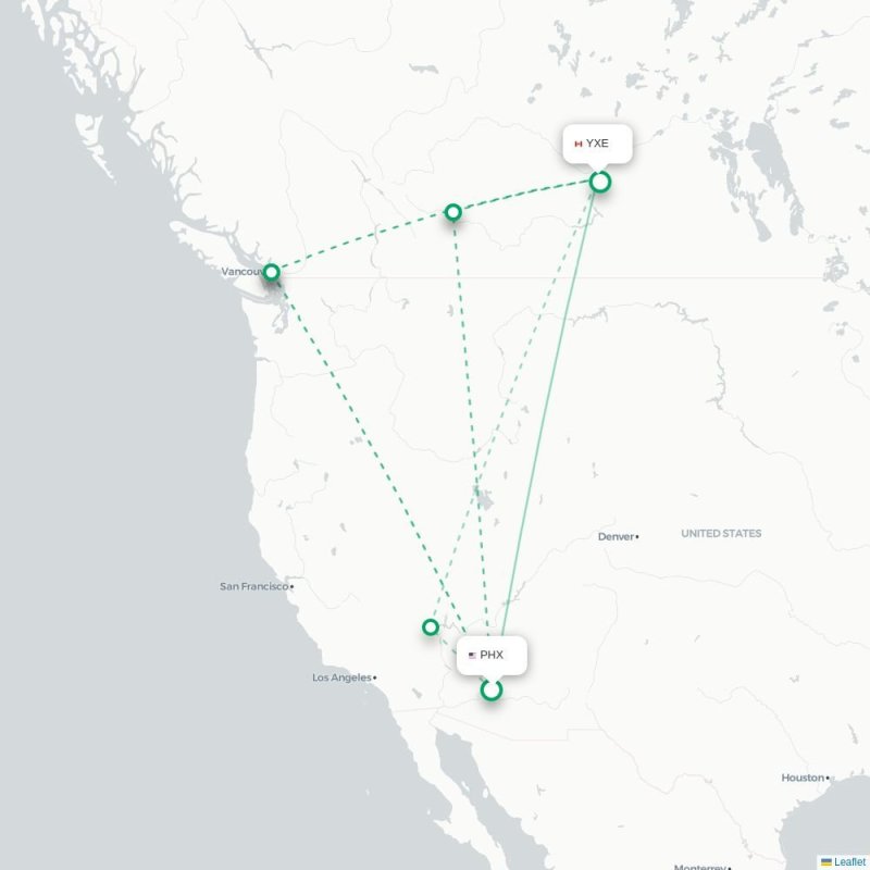 PHX - YXE route map