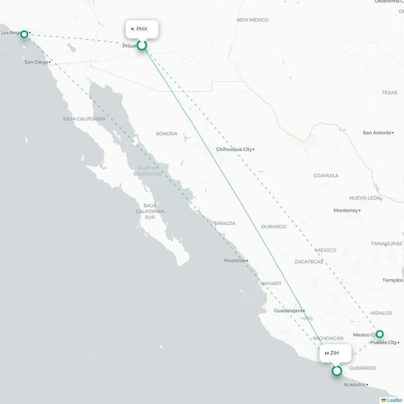 PHX - ZIH route map