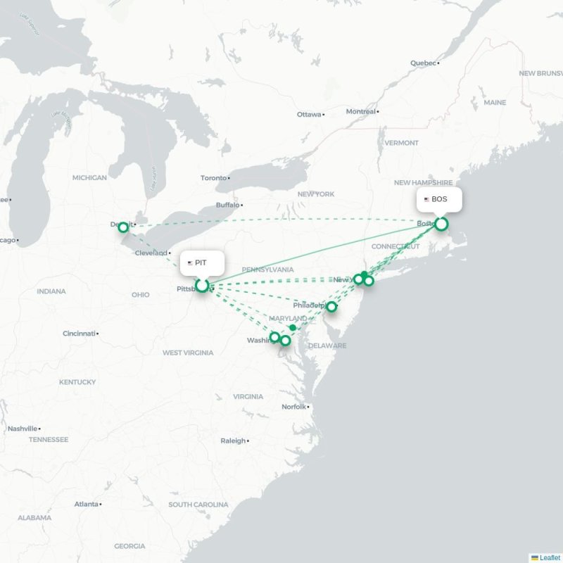 PIT - BOS route map
