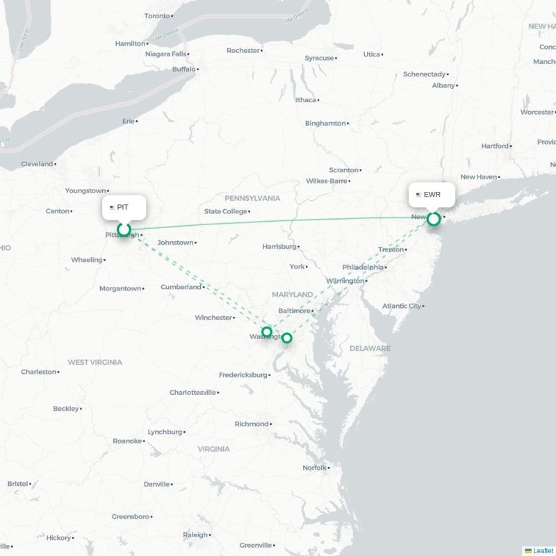 PIT - EWR route map