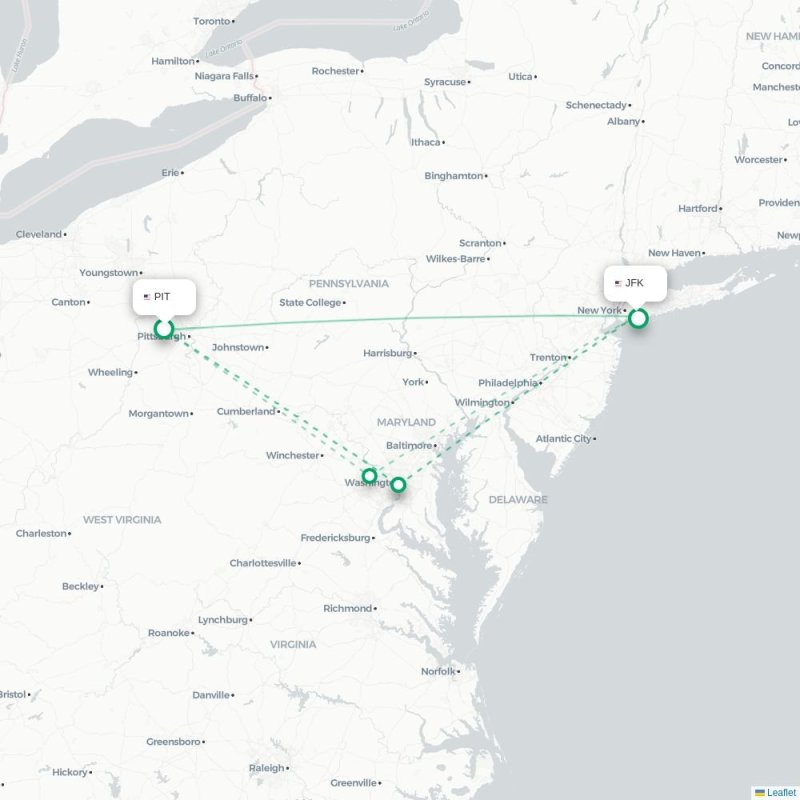PIT - JFK route map