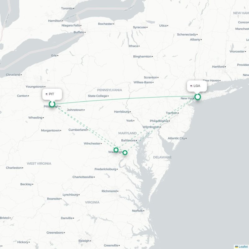 PIT - LGA route map